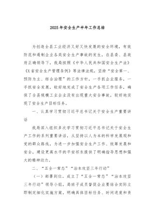 2025年安全生产半年工作总结