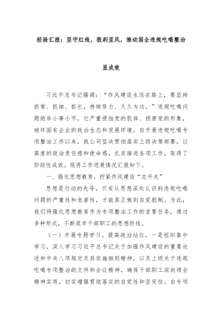 经验汇报：坚守红线，狠刹歪风，推动国企违规吃喝整治显成效