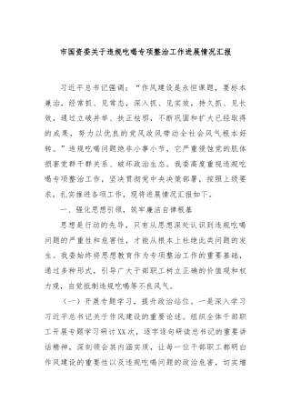 市国资委关于违规吃喝专项整治工作进展情况汇报