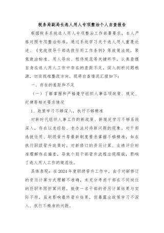 税务局副局长选人用人专项整治个人自查报告