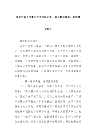 违规吃喝专项整治工作经验汇报：强化整治举措，筑牢廉洁防线