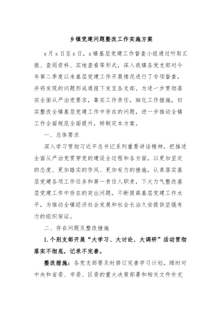 乡镇党建问题整改工作实施方案