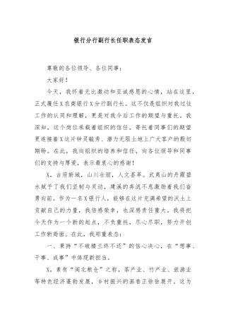 银行分行副行长任职表态发言