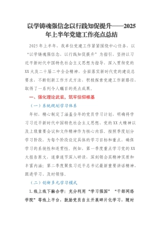 以学铸魂强信念以行践知促提升——2025年上半年党建工作亮点总结