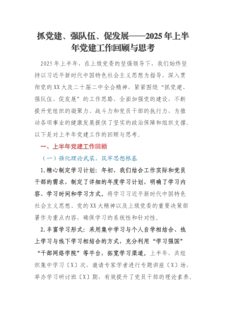 抓党建、强队伍、促发展——2025年上半年党建工作回顾与思考