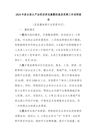 2024年度全面从严治党述责述廉暨抓基层党建工作述职报告