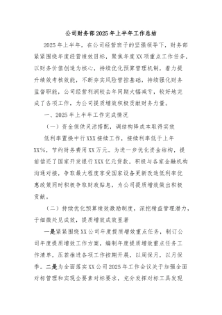 公司财务部2025年上半年工作总结