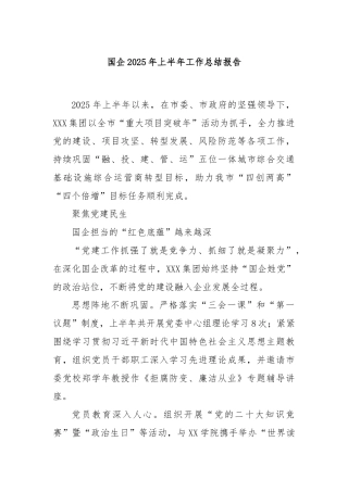 国企2025年上半年工作总结报告