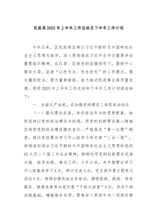 民政局2025年上半年工作总结及下半年工作计划