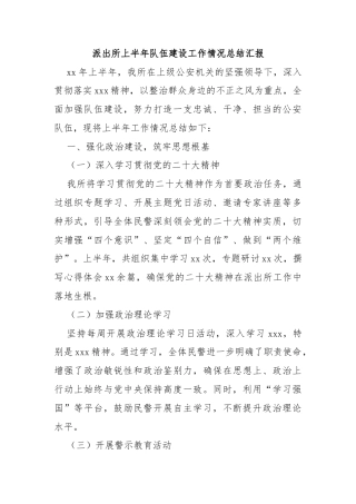 派出所上半年队伍建设工作情况总结汇报