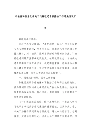 市经济和信息化局关于违规吃喝专项整治工作进展情况汇报