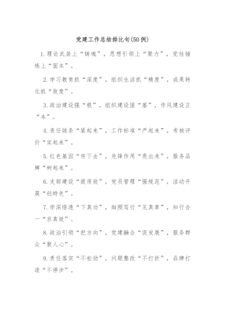 (50例)党建工作总结排比句