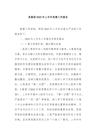某集团2025年上半年党建工作报告