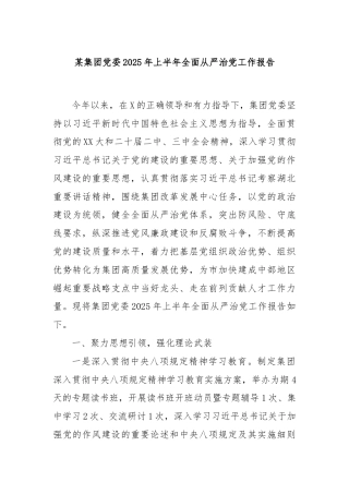 某集团党委2025年上半年全面从严治党工作报告