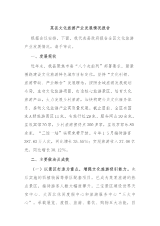 某县文化旅游产业发展情况报告