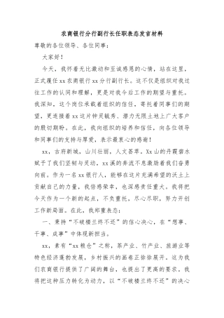 农商银行分行副行长任职表态发言材料