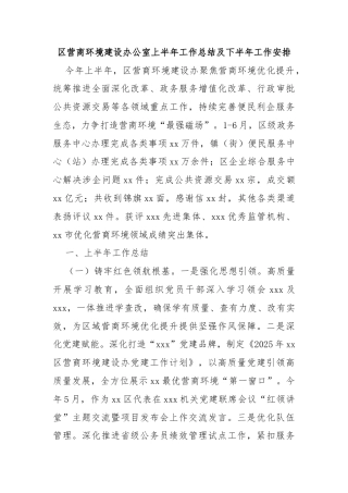区营商环境建设办公室上半年工作总结及下半年工作安排