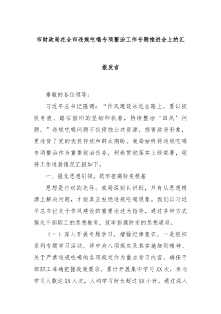 市财政局在全市违规吃喝专项整治工作专题推进会上的汇报发言
