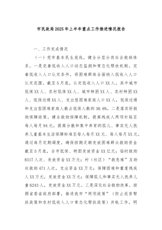 市民政局2025年上半年重点工作推进情况报告