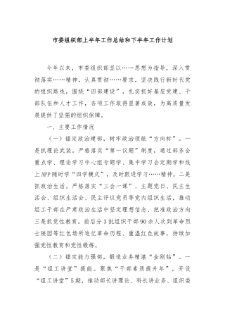 市委组织部上半年工作总结和下半年工作计划