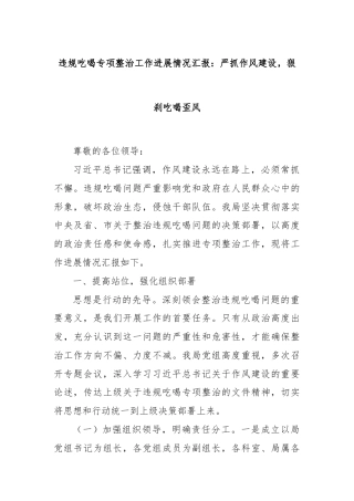 违规吃喝专项整治工作进展情况汇报：严抓作风建设，狠刹吃喝歪风