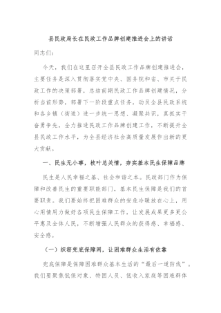 县民政局长在民政工作品牌创建推进会上的讲话