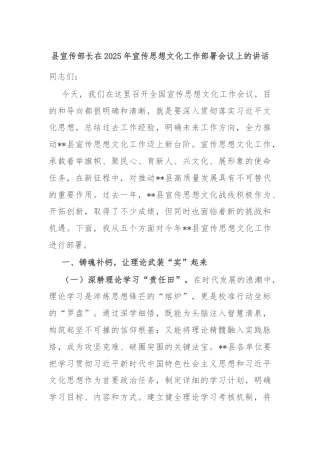 县宣传部长在2025年宣传思想文化工作部署会议上的讲话