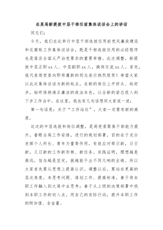 在某局新提拔中层干部任前集体谈话会上的讲话