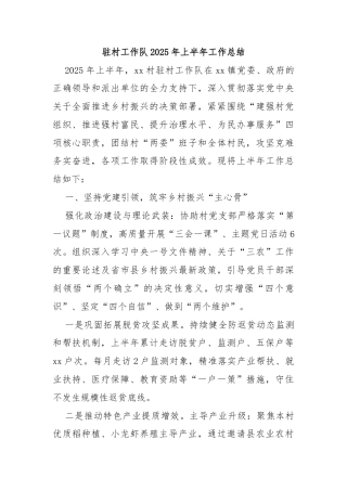 驻村工作队2025年上半年工作总结