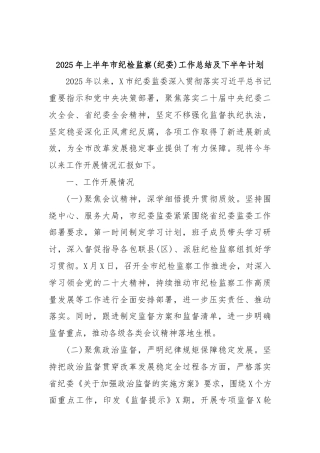 2025年上半年市纪检监察(纪委)工作总结及下半年计划