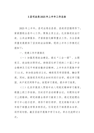 X县司法局2025年上半年工作总结