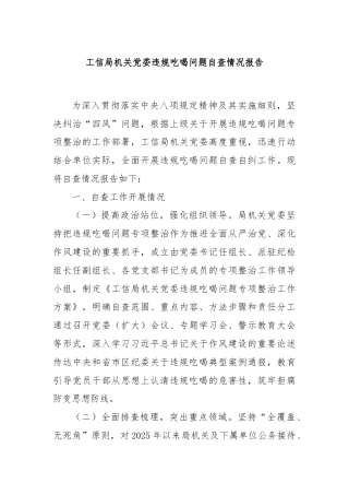 工信局机关党委违规吃喝问题自查情况报告