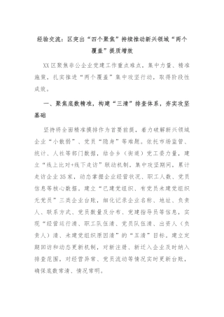 经验交流：区突出“四个聚焦”持续推动新兴领域“两个覆盖”提质增效