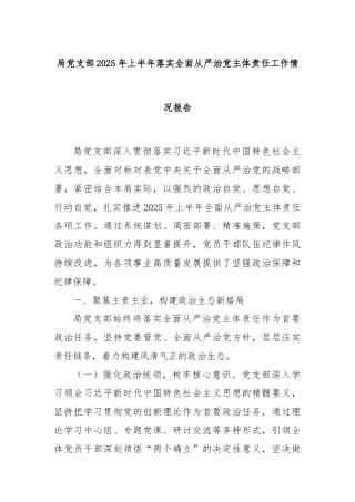 局党支部2025年上半年落实全面从严治党主体责任工作情况报告