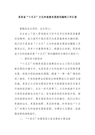某某省“十五五”文化和旅游发展规划编制工作汇报