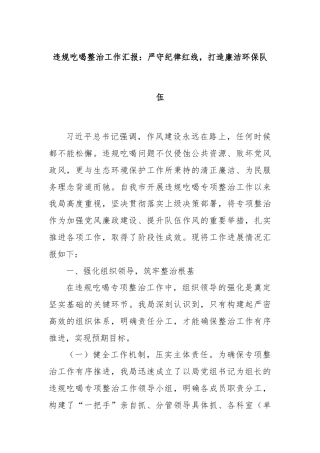 违规吃喝整治工作汇报：严守纪律红线，打造廉洁环保队伍