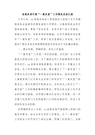 县税务局开展“一案双查”工作情况总结汇报