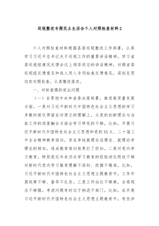 巡视整改专题民主生活会个人对照检查材料2