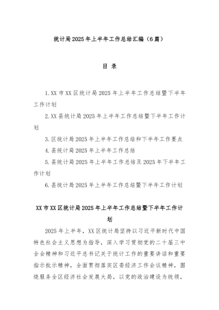 (6篇)统计局2025年上半年工作总结汇编