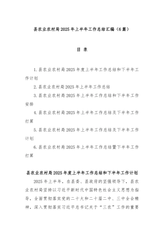 (6篇)县农业农村局2025年上半年工作总结汇编