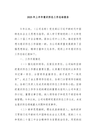 2025年上半年意识形态工作总结报告
