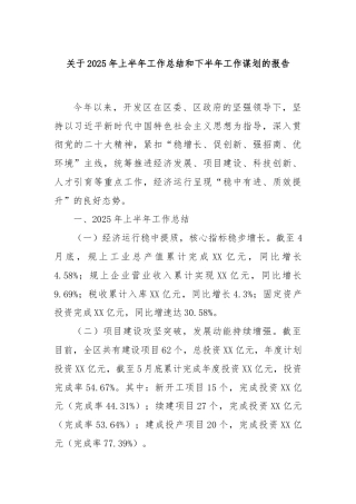 关于2025年上半年工作总结和下半年工作谋划的报告
