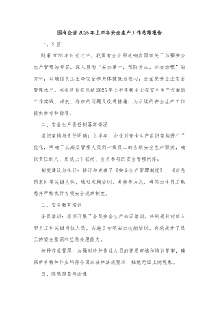 国有企业2025年上半年安全生产工作总结报告‌