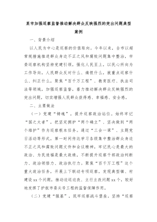 某市加强巡察监督推动解决群众反映强烈的突出问题典型案例
