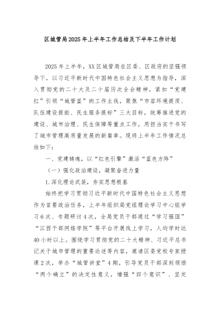 区城管局2025年上半年工作总结及下半年工作计划