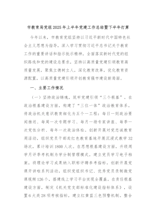 市教育局党组2025年上半年党建工作总结暨下半年打算