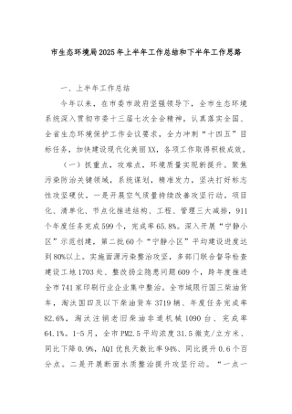 市生态环境局2025年上半年工作总结和下半年工作思路