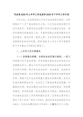 司法局2025年上半年工作总结和2025年下半年工作计划