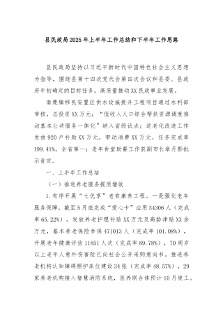 县民政局2025年上半年工作总结和下半年工作思路