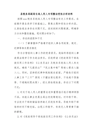 县税务局副局长选人用人专项整治党性分析材料